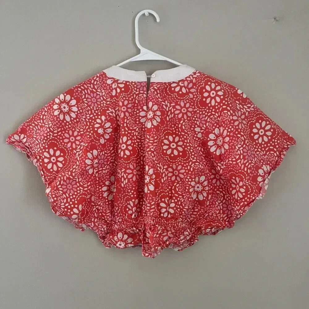 Gymboree Girls Orange Pink Blouse 5 Short Sleeve Dolman Floral Cotton Spring
